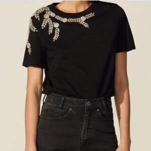 Sandro Rhinestone Crystal Embellished T-Shirt